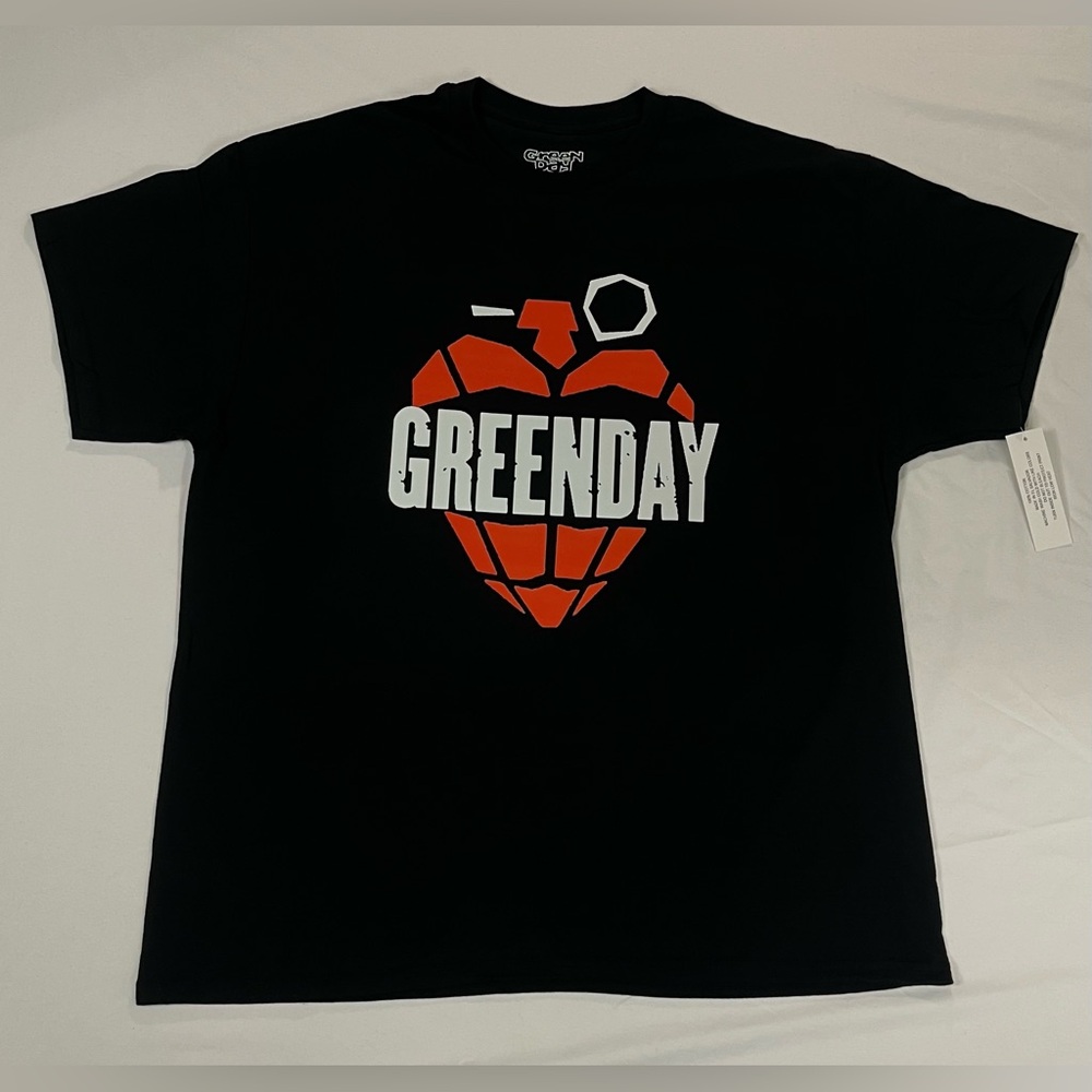 Green Day Black T-Shirt with Red Heart Design